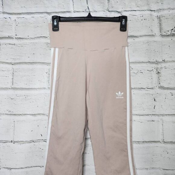 Adidas Beige Pull On Adicolor Classics 3-Stripes 7/8 Flare Leggings Size Small - Picture 2 of 10